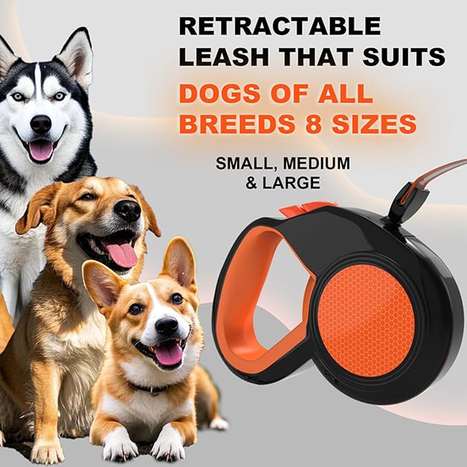 Durable Retractable Dog Leash with Safety Lock 16ft Adjustable Length, Ergonomic Grip & Tangle-Free Design for Small to Large Dogs up to 50/115 lbs
