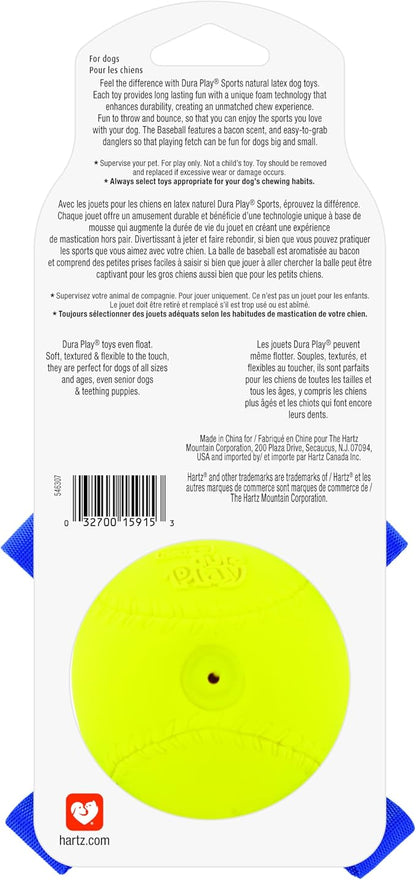 Hartz Dura Play Sports Soccer Dog Toy, Bacon Scented Squeaky Latex Yellow & Blue Toy, 1 Count