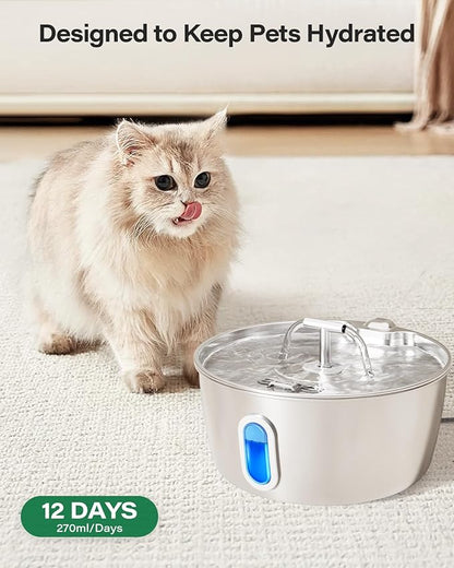 DIANU Official Cat Water Fountain Replacement Filters & Pre-Filter Sponges for 3.2L/108oz Stainless Steel Pet Fountain (9 Pack)