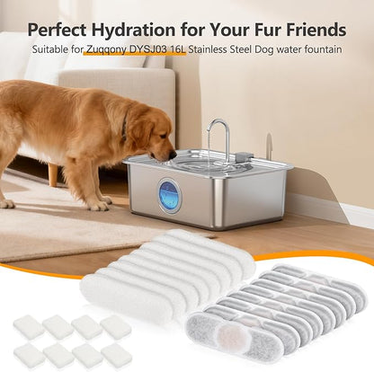8 Sets Dog Fountain Filter Replacement for Zuqqony DYSJ03 16L/4.2Gal Stainless Steel Large Dog Water Fountain for Large Dogs or Multi-Pet Home