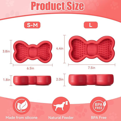 Lick Mat for Dogs, Animire Anti-Spilled Bow Tie Lick Bowls for Anxiety Relief, Silicone Slow Feeder Licking Pad with Suction Cups, Freezeable Dog Enrichment Toy for Boredom and Distraction(Red,L)