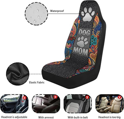Dog Mom Paw Car Seat Covers Front Seats Boho Flower Waterproof Front Seat Covers Auto Interior Decor Bucket Seat Covers Suitable for Cars, SUV and Trucks
