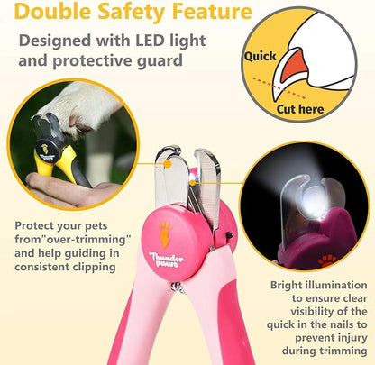 Professional-Grade Nail Clippers for Dogs Nail Trimmer with Safety Guard and Nail File - Nail Clippers for Large Dogs - Dog Nail Clipper Toenail Clippers (Pink, Medium-Large (LED))