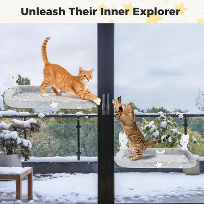 Homimp Cat Window Perch,Cordless Cat Window Hammock for Wall with 4 Strong Suction Cups,Solid Metal Frame and Two Replaceable Covers,Foldable Cats Bed for Large Cats and Kittens,Indoor Pet Seat,Grey M