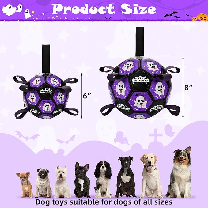 Halloween Dog Toy Halloween Dog Soccer Ball with Straps Dog Interactive Ball Toy Dog Halloween Tug of War Toy Dog Soccer Ball for Small Medium Large Size Dogs (6 inches) S