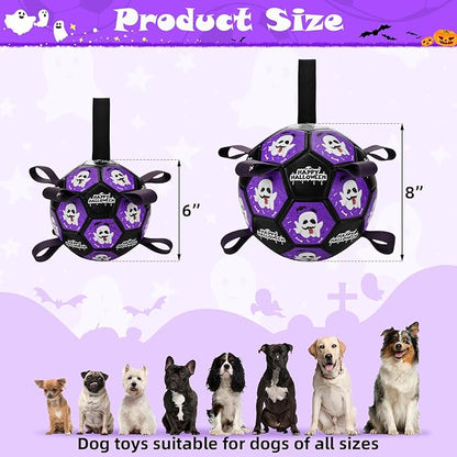 Halloween Dog Toy Halloween Dog Soccer Ball with Straps Dog Interactive Ball Toy Dog Halloween Tug of War Toy Dog Soccer Ball for Small Medium Large Size Dogs (8 inches) M