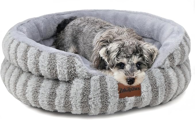 Cat Bed Puppy Bed - Washable Round Cat Beds for Indoor Cats, Soft Corduroy Fleece Pet Bed for Puppy and Kitten with Removable Double Sided Inner Cousion, 23", Grey