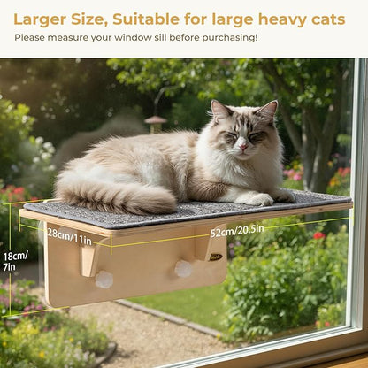 Pecute 2-in-1 Large Cat Window Perch & Wall Shelves, Cat Hammock Window with Solid Wood, Strong Suction Cup, Washable Cover Mat, Window seat Indoor, Cats Perch Bed for Birds Watching Inside, 21"x11"