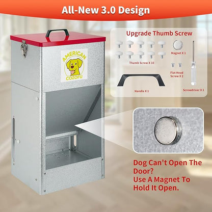 Automatic Dog Feeder with Wheels, 25lb Heavy Duty Galvanized Steel Gravity Food Dispenser - Easy to Move Rolling Pet Food Station for Indoor & Outdoor Use