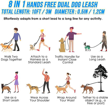 Lukovee Hands Free Dog Leash, 10FT Adjustable Training Lead 1/2 Inch Nylon Heavy Duty Lead No Pull for Large Medium Dogs, Tangle Free Reflective Waist-Leash for Walking Running(Xie-Blue, Plus Handle)