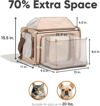 FUKUMARU Cat Carrier, 18x11x11 Expandable Soft Cat Travel Carrier, Ventilate Airline Approved Dog Carrier, Durable Small Dog Carrier with Anti-Scratch Mesh, Escape-Proof Pet Carrier for Cat, Pink