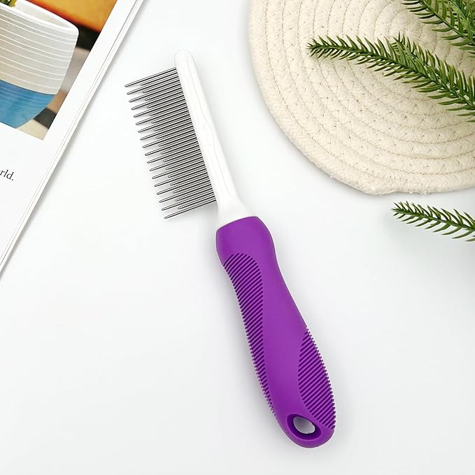 Professional Detangling Pet Comb, Dual-Length Stainless Steel Teeth for Dogs Cats for Dematting and Grooming