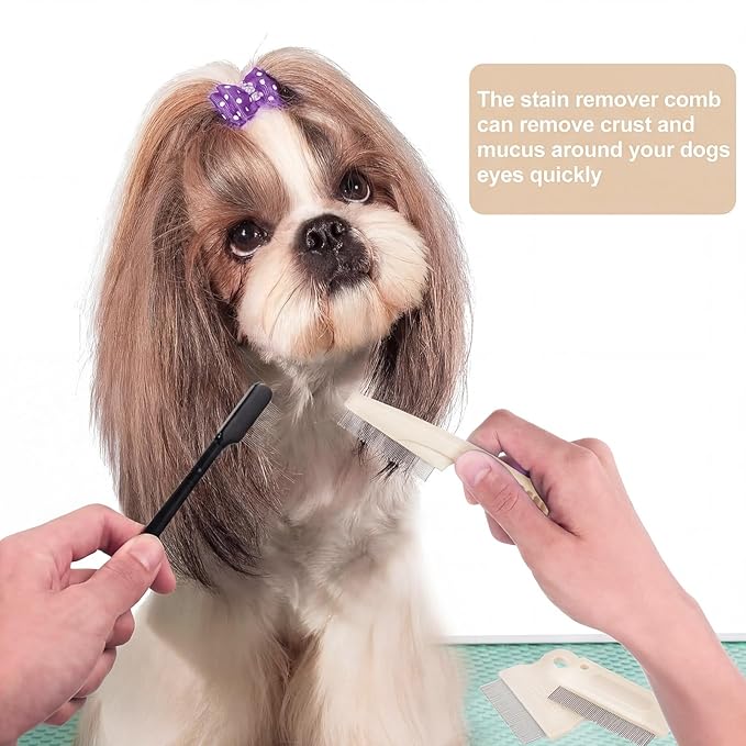 5 Pieces Dog Eye Combs Tear Stain Remover Combs Pet Grooming Comb for Small Dogs Gently Removing Eye Mucus and Crust (Beige, Black)
