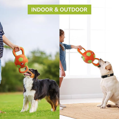 ALL FOR PAWS Dog Ball with Handles, Dog Toy with Squeaker, Interactive Tug of War Ball Toy for Medium and Large Dogs,15.7 x 7.9 x 7.9 Inch