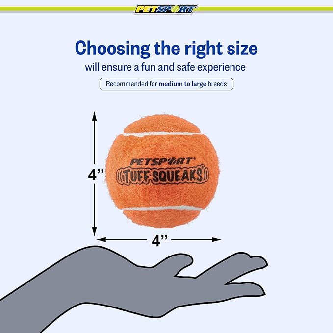PetSport Giant Squeaker Tuff Ball - Giant Tennis Balls for Large Dogs, Great for Boredom & Aggressive Chewers, Dog Toy, Non-Toxic, Won't Wear Down Teeth - 4"(3 Pack)