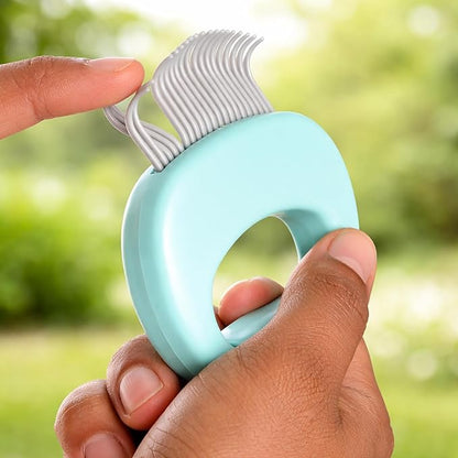 Pet Hair Removal Massage Shell Comb, Soft Deshedding & Dematting Grooming Brush for Dogs, Cats, Puppies & Rabbits – Removes Loose Fur & Mats, For Long & Short Hair (Cyan)
