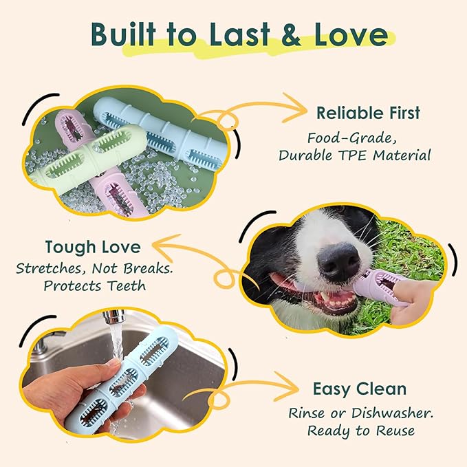 Bite and Brush Dog Chew Toy–Stuffable Rubber Puppy Teething Toy with Bristles for Teeth Cleaning, Tough Interactive Small Dog Toy Keeps Them Busy,Perfect for Teething & Training (Upgraded 3.0 - Pink)
