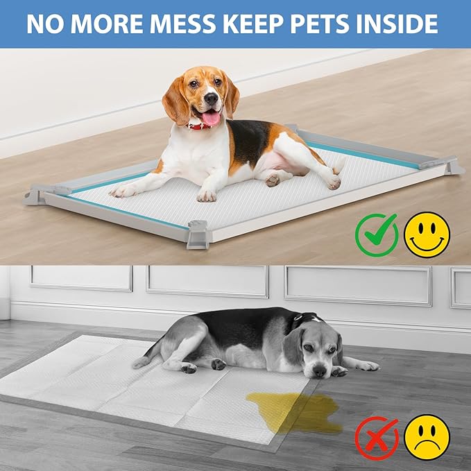 IMMCUTE Pee Pad Holder, Soft Silicone Puppy Pad Holder Fits Up to 16" x 24" Pee Pads, Non-Slip High Edge Potty Pad Holder, Dog Mat for Food and Water for Easy Cleaning with 8 Holder Clamps