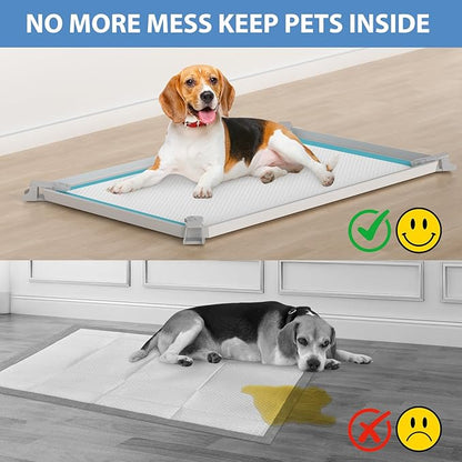 IMMCUTE Pee Pad Holder, Soft Silicone Puppy Pad Holder Fits Up to 16" x 24" Pee Pads, Non-Slip High Edge Potty Pad Holder, Dog Mat for Food and Water for Easy Cleaning with 8 Holder Clamps