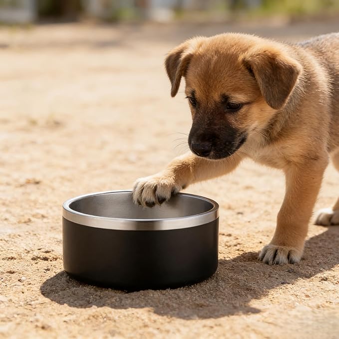 32oz Stainless Steel Dog Bowl with Non-Slip Base - Perfect for Small & Medium Dogs and Cats, Dishwasher Safe, Durable Pet Food & Water Dish (Black)