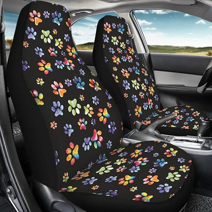 Tie Dye Dog Paws Print Car Seat Covers for Front Seats Only,Universal Bucket Seats Protector Fit for Car,SUV Sedan,Truck
