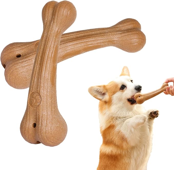 Indestructible Dog Toys For Aggressive Chewers Dog Chew Toys Dog Bone Made With Wood, M, 2Pcs
