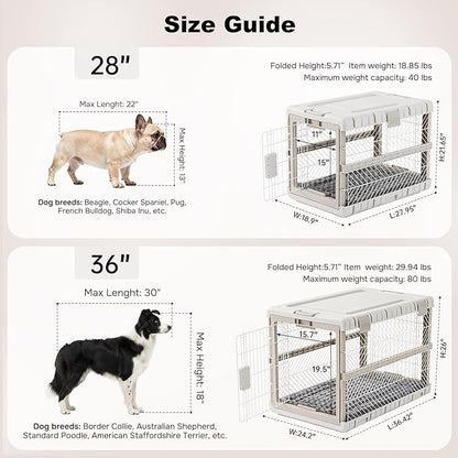 Collapsible Dog Crate with Bed Mat, 36'' Foldable Dog Kennel for Large Dogs, Tool-Free Portable Cage with 2 Rolling Wheels & Handles, Pet Carrier for Indoor Outdoor