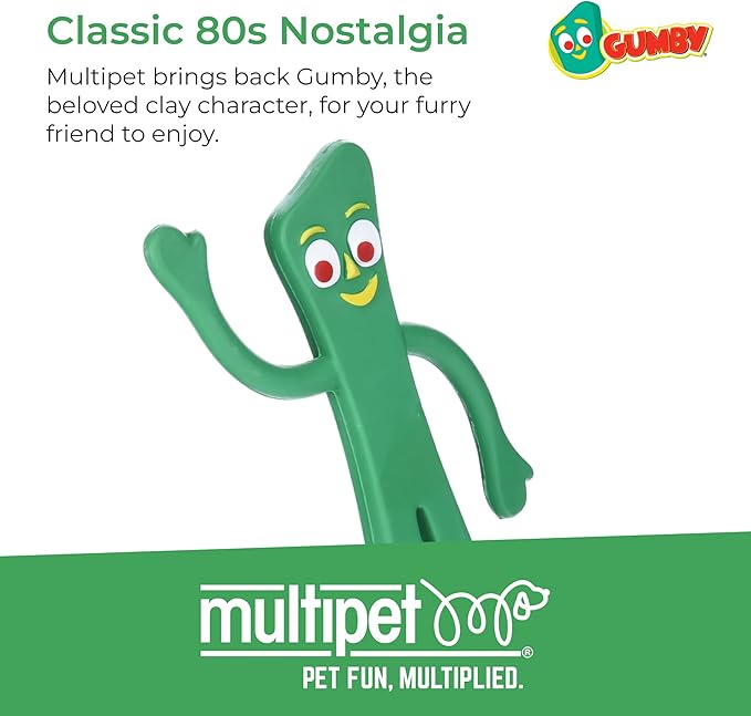 Multipet Gumby Latex Dog Toy - Squeaky Toy for All Dogs - Easy-to-Clean Dog Squeaky Toys - for Cuddling, Chewing & Playing - Cute Pet Toy (9", Green)