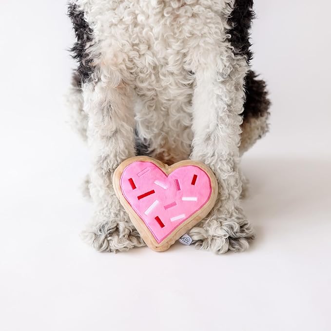Midlee Pink Heart Sugar Cookie Plush Valentine's Dog Toy- Small Stuffed Present