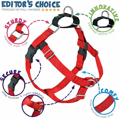 2 Hounds Design Freedom No Pull Dog Harness, Adjustable Harness and Leash Set, Easy Walking & Comfortable Control, Fits Small, Medium & Large Dogs, Solid Colors, Made in USA, 1" LG, Red