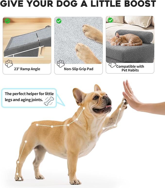 Dog Stairs for Small Dogs and Cats – 2-in-1 Dog Ramp for Couch and Low Bed, 16.5'' Foldable Wooden Pet Ramp, Sturdy Multi-Use Split Ottoman Design, Dark Grey
