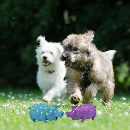 Pig Squeaky Dog Toy, 2 PCS Interactive Rubber Dog Chew Toy - Durable Latex Spot Grunting Pig Toys that Oink for Small Medium Large Dogs (Blue, Purple)