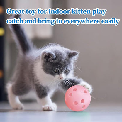 12Pcs Cat Ball Toy, Low Noise No Bells Holey Plastic Cat Balls, Funny Interactive Cats Toys for Indoor Cats, Firm Toy Balls for Kitten Puppy Ferret Bird (1.65", Pink)