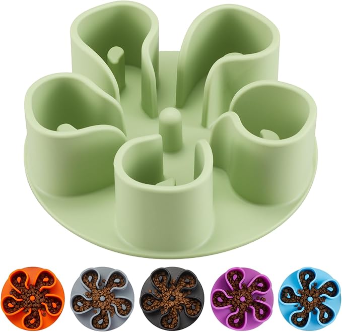 Slow Feeder Dog Bowls Insert, Bestalk Soft Silicone Slow Eating Dog Bowl Insert with Suction Cups for Small, Medium and Large Dogs(Green L)