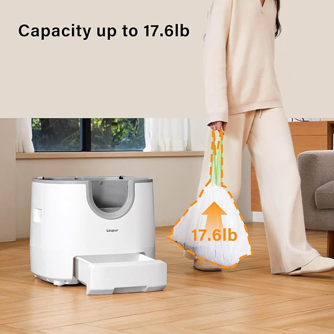 Drawstring Litter Box Trash Bags 17.6lb Capacity, Compatible with Loupurr L1 Self-Cleaning Litter Box