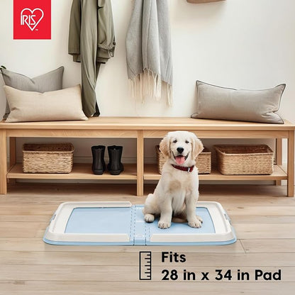 IRIS USA Pee Pad Holder - for Large Sized Dog and Puppy Pee Pads, Secured Latches, Non-Skid Feet, High Polish Finish for Easy Cleaning, Leak Protection, Fits 28"x34" Pad or Larger, Square, Blue