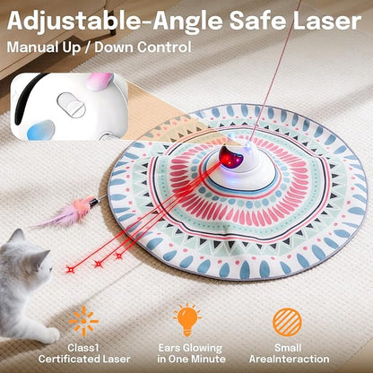 3 in 1 Automatic Interactive Cat Toy with Laser & Fluttering Feather, Rechargeable USB Laser Pointer Cat Toys for Indoor Cats, 360° Motion-Activated Hide and Seek Wand for Kittens & All Breeds