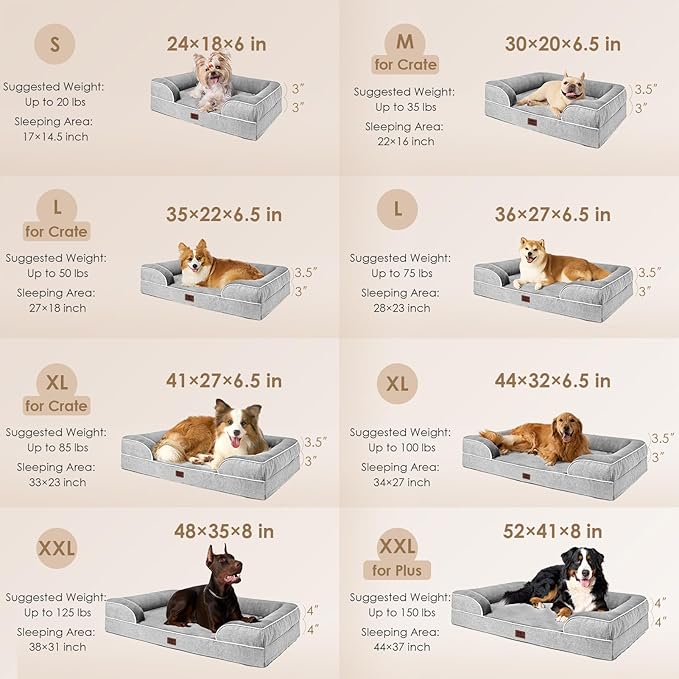 EHEYCIGA Orthopedic Dog Beds Large Sized Dog, Waterproof Memory Foam Pet Bed with Sides, Non-Slip Bottom Large Pet Bed with Washable Removable Cover, Grey