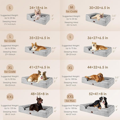 EHEYCIGA Orthopedic Dog Beds Large Sized Dog, Waterproof Memory Foam Pet Bed with Sides, Non-Slip Bottom Large Pet Bed with Washable Removable Cover, Grey
