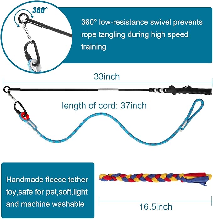 Flirt Pole for Dogs Interactive Dog Toys, Dog Flirt Pole with Removable Traction Rope and Cotton Rope Lure for Large Medium Small Dogs, Indoor Outdoor Chase Training Exercise (35 inch)