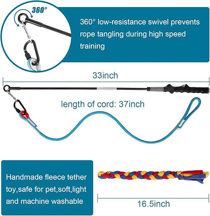 Flirt Pole for Dogs Interactive Dog Toys, Dog Flirt Pole with Removable Traction Rope and Cotton Rope Lure for Large Medium Small Dogs, Indoor Outdoor Chase Training Exercise (35 inch)