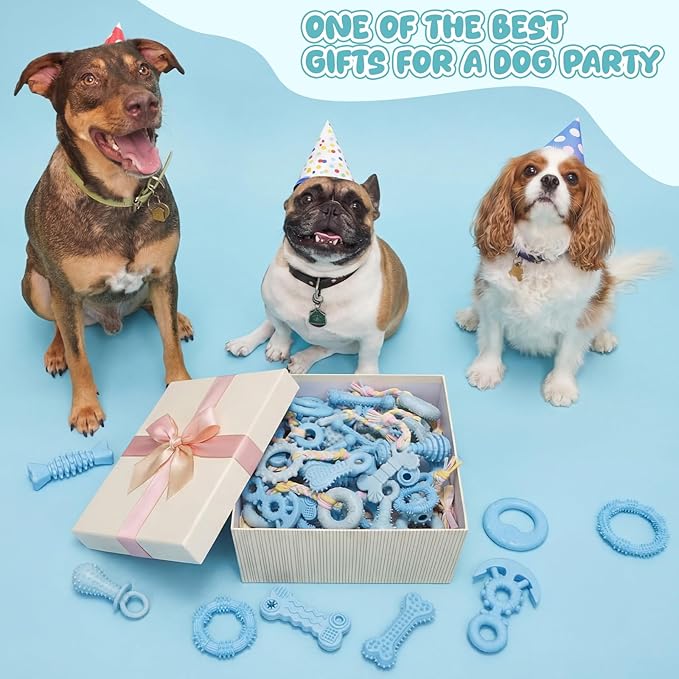 Shappy 40 Pcs Dog Chew Toys for Puppy Dog Toy Bulk Small Dogs Chew Toy for Teething, Relieves Teething Anxiety, Soft & Durable Interactive Toys for Outdoor Play Accessories, Not for Heavy Chewer(Blue)