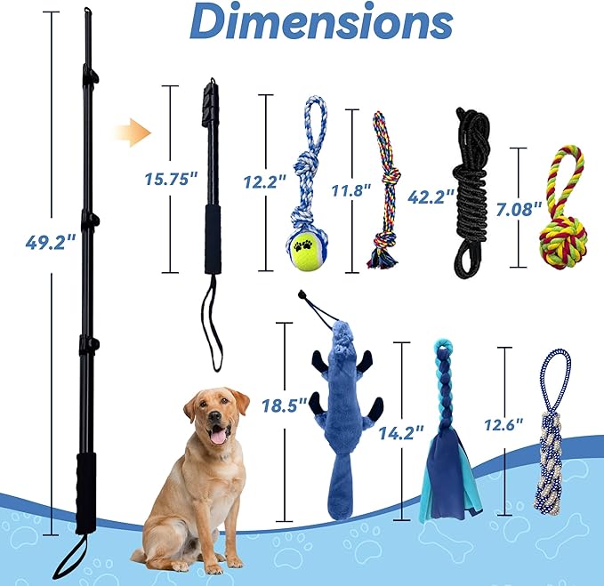 Flirt Pole for Dogs, Interactive Toys Tug-of-war for Dogs, Four-Section Retractable Adjustable Length, Chase Toys with Rope Chewing Sticks, for Outdoor Exercise & Training