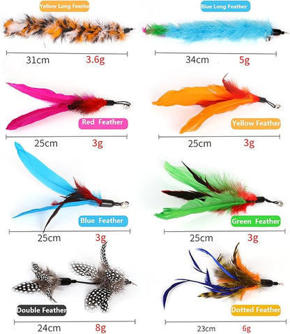 ZoyPet 2 Pcs Cat Toys Interactive Refill Replacement Feather Pack Furry Tail Butterfly Dragonfly Fish Mouse Caterpillar Worm Birds Feathers for Kitten Cats 21 Variety Styles CT15-16 Colorful Tail Fish