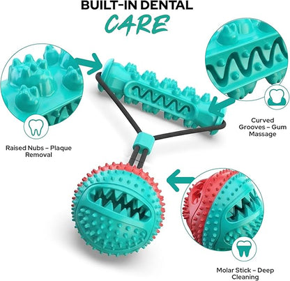 Dog Ball with Rope – Durable TPR Chew Toy for Tug, Fetch & Dental Cleaning – Treat Dispensing Interactive Toy for Small, Medium & Large Dogs – Indoor Outdoor Play Training by Tail Town