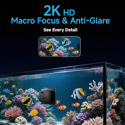 2K HD Aquarium & Terrarium WiFi Pet Camera, Aquarium Camera, 140° Wide-Angle Anti-Glare & Anti-Reflection, AI Motion Detection, AI-Powered Detection, Two-Way Audio for Fish Reptiles (Black)