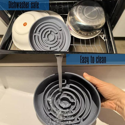 Slow Feeder Dog Bowl, Cat Slow Feeders Slow Eating, Modern Lick Mat Design, Reduces Gulping, Dishwasher Safe, Suit for All Cat & Dog Breeds (Grey)