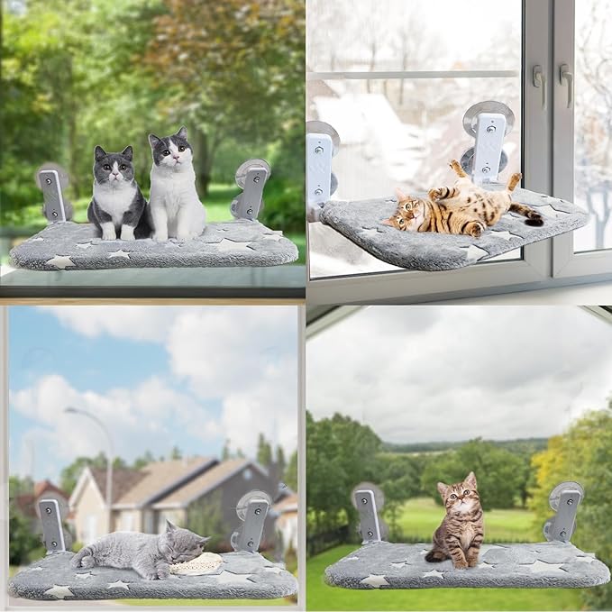 Foldable Cat Hammock for Window Glow in The Dark Cordless Cat Window Perch for Large Cats and Kittens, Soft and Thick Blanket with Zipper, Sturdy Never Fall
