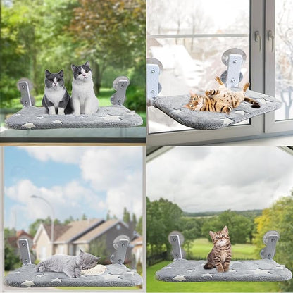 Foldable Cat Hammock for Window Glow in The Dark Cordless Cat Window Perch for Large Cats and Kittens, Soft and Thick Blanket with Zipper, Sturdy Never Fall