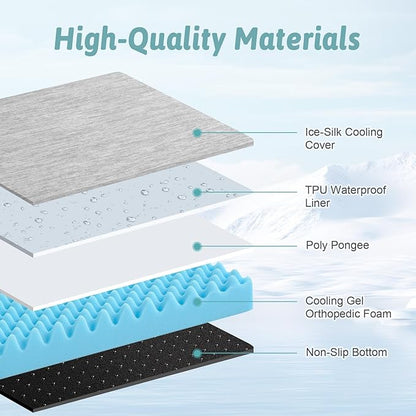 Cooling Dog Bed for Crate, Waterproof Dog Crate Mat with Removable Washable Cover, Orthopedic Egg Crate Foam Support, Small Dog Bed 24x16x3 Inch,Silver Grey